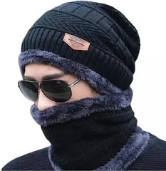Winter Beanie Cap with Neck Warmer | Warm Wool Knit Hat for Men & Women